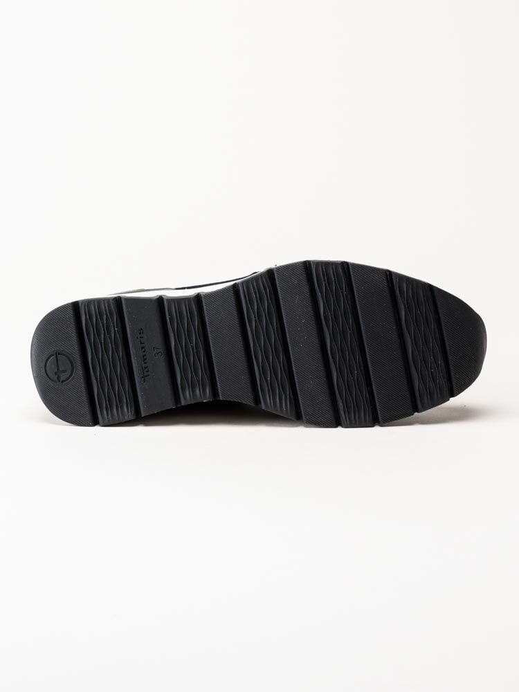 Tamaris - Mörkblå kilklackade sneakers i skinn