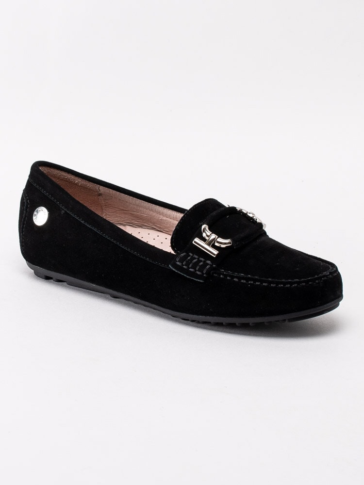 Novita - Parma Buckle - Svarta loafers med silverfärgat spänne