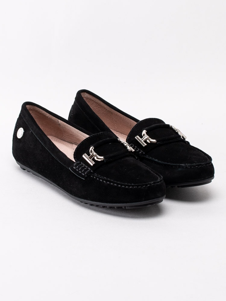 Novita - Parma Buckle - Svarta loafers med silverfärgat spänne