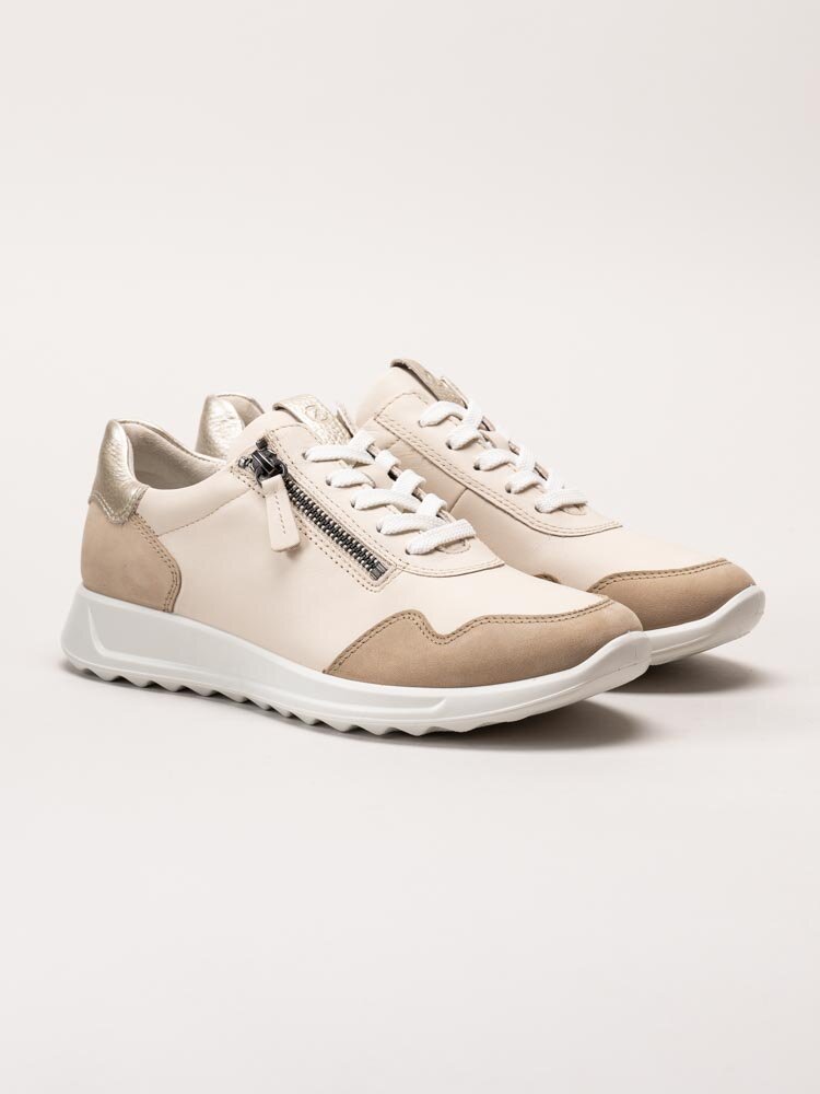 Ecco - Flexure Runner W - Beige sneakers i skinn