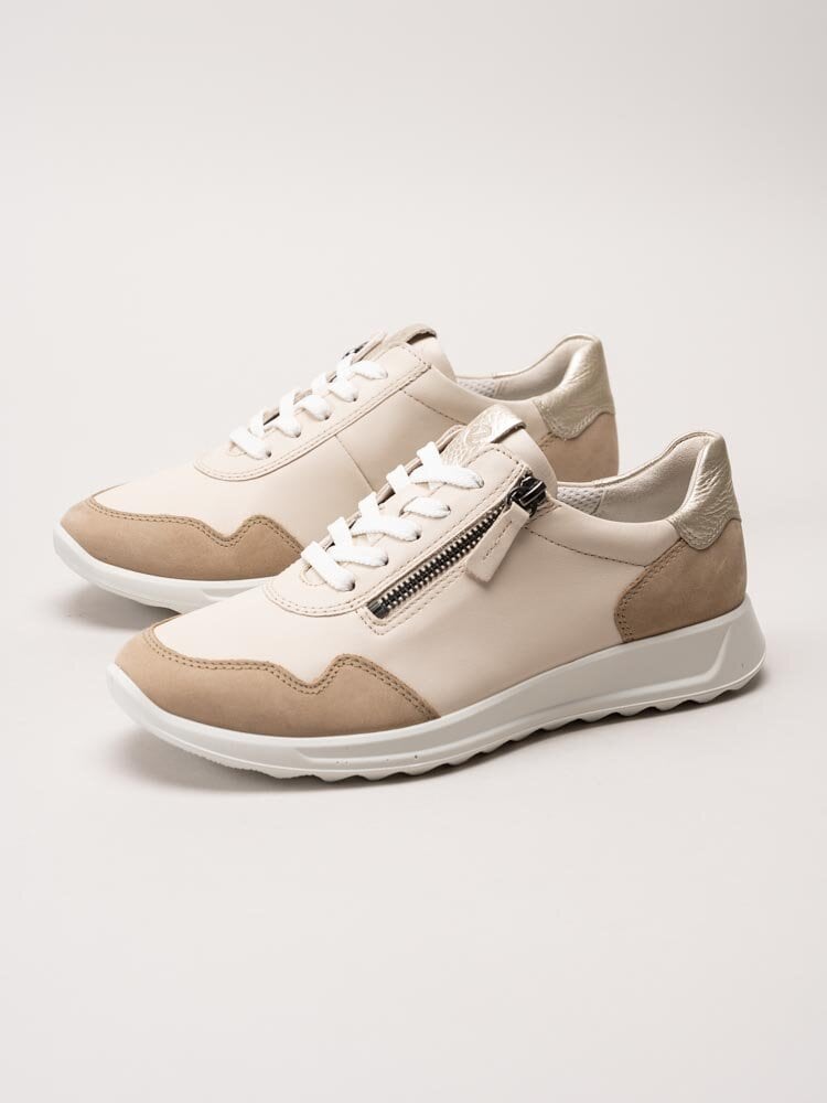 Ecco - Flexure Runner W - Beige sneakers i skinn