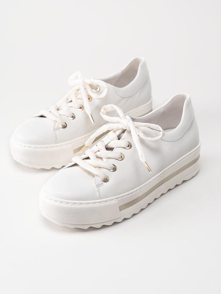 Gabor - Off white platåsneakers i skinn