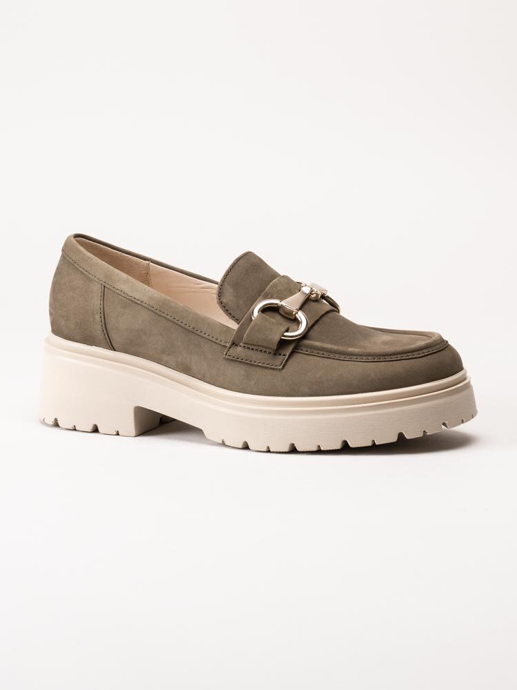 Gabor - Olivgröna chunky loafers i nubuck