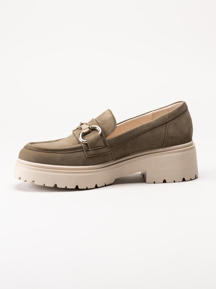 Gabor - Olivgröna chunky loafers i nubuck