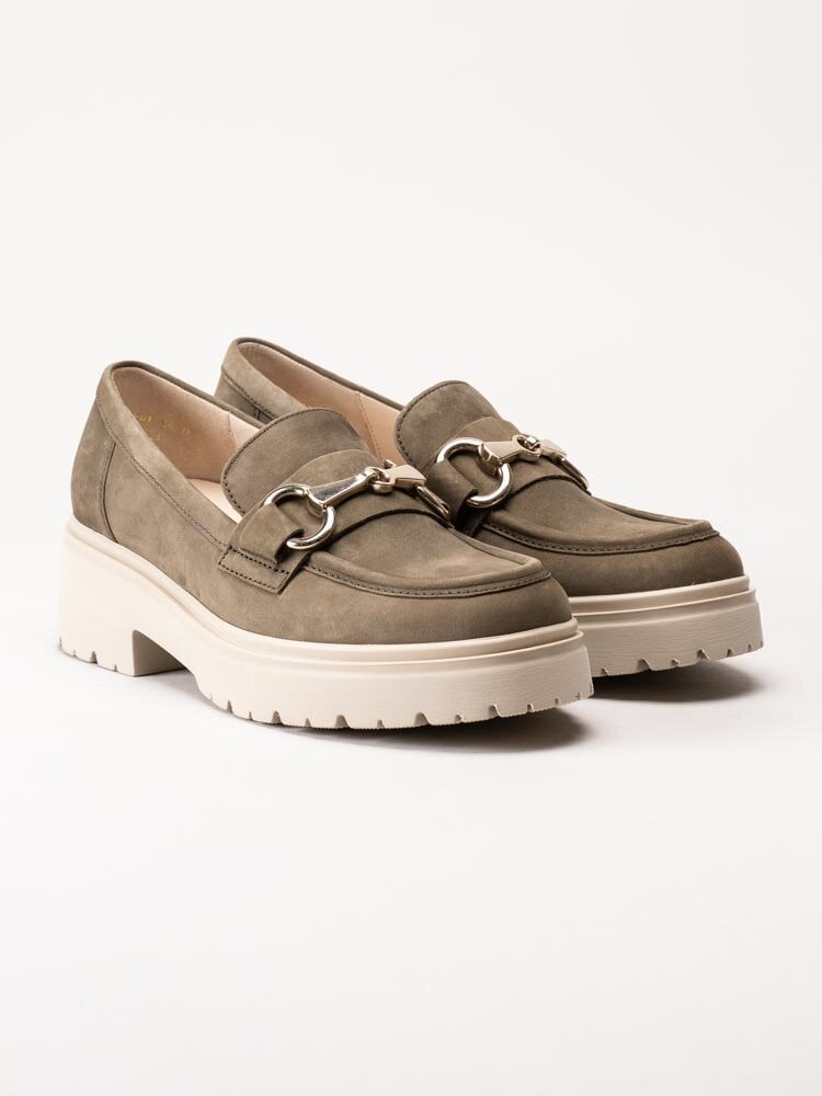 Gabor - Olivgröna chunky loafers i nubuck