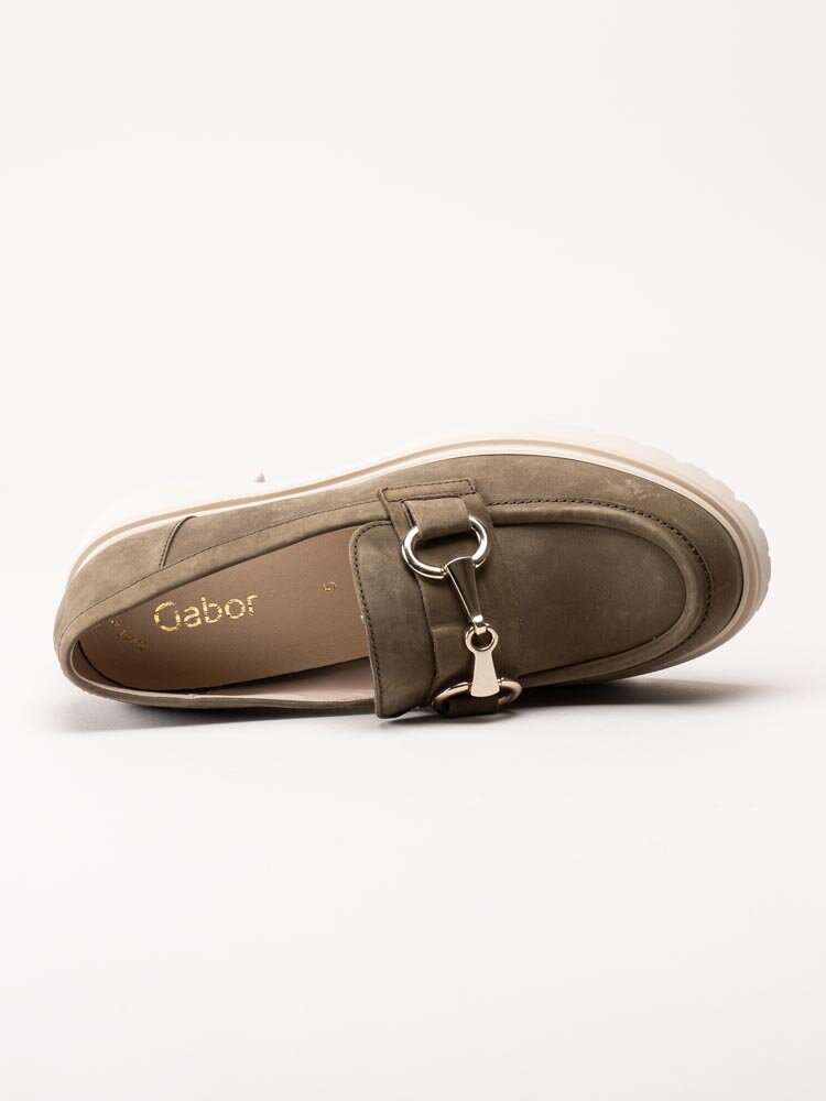 Gabor - Olivgröna chunky loafers i nubuck