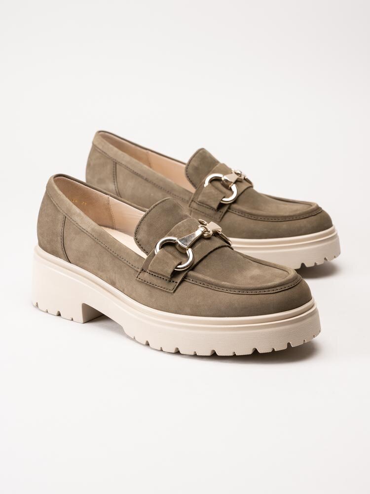 Gabor - Olivgröna chunky loafers i nubuck