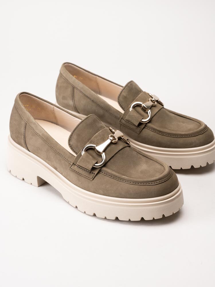 Gabor - Olivgröna chunky loafers i nubuck