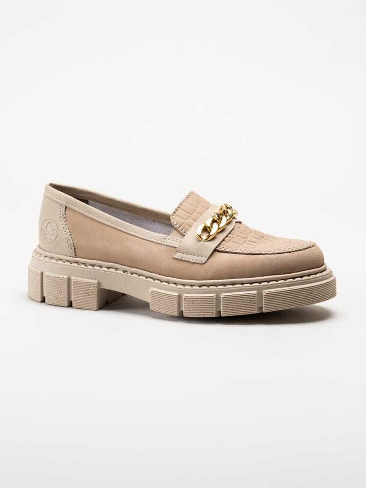 Rieker - Beige chunky loafers i nubuck