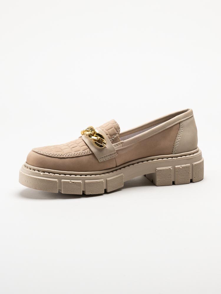 Rieker - Beige chunky loafers i nubuck