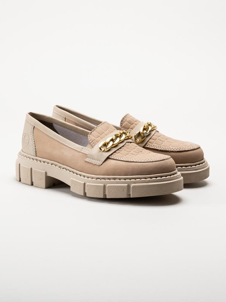 Rieker - Beige chunky loafers i nubuck