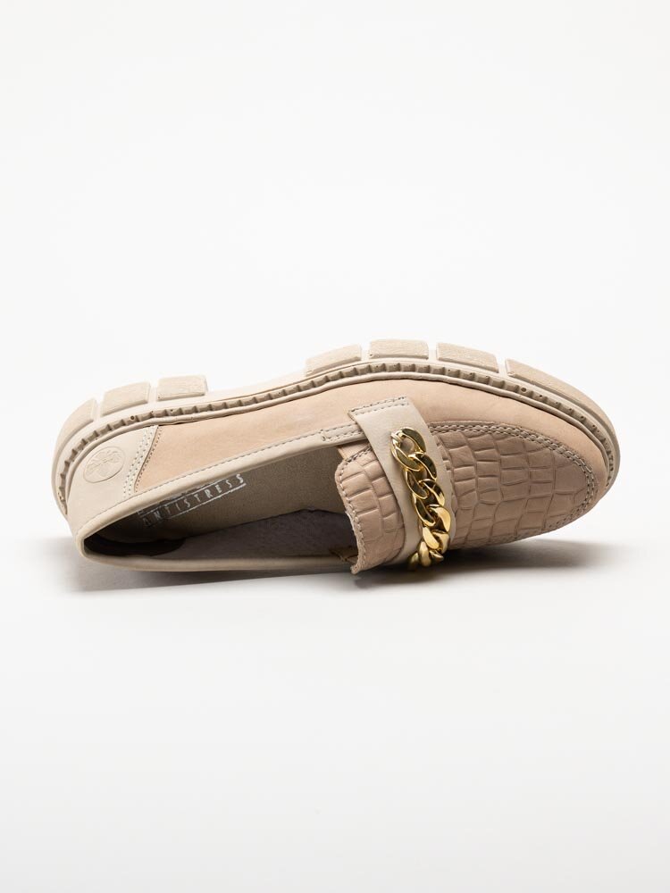 Rieker - Beige chunky loafers i nubuck