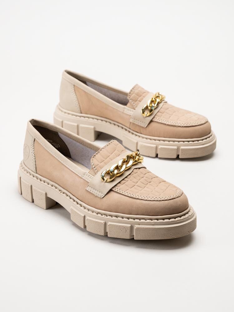 Rieker - Beige chunky loafers i nubuck