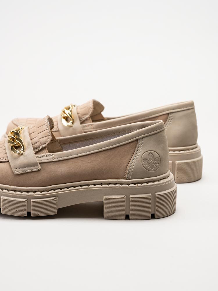 Rieker - Beige chunky loafers i nubuck