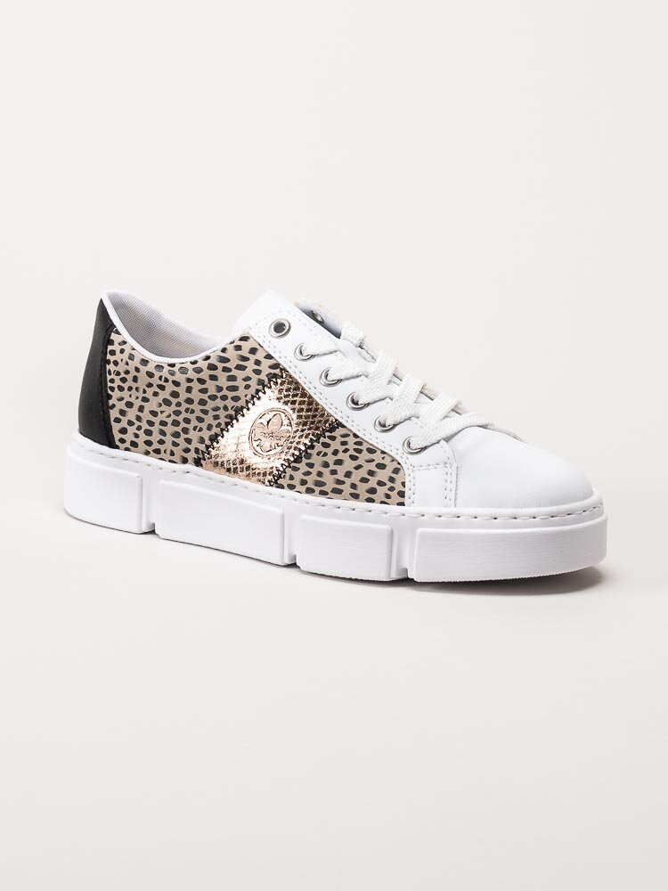 Rieker - Vita sneakers med leopardmönster