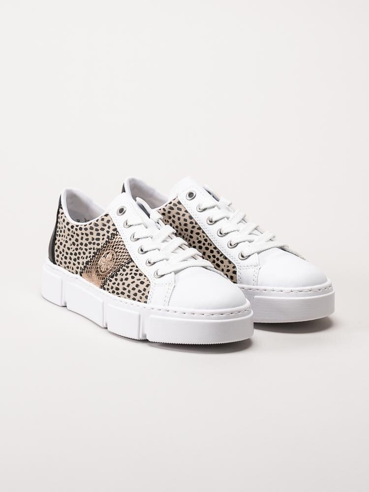 Rieker - Vita sneakers med leopardmönster