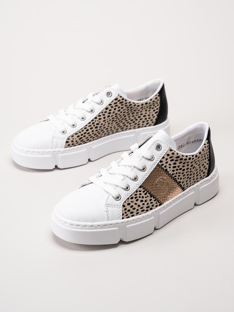 Rieker - Vita sneakers med leopardmönster