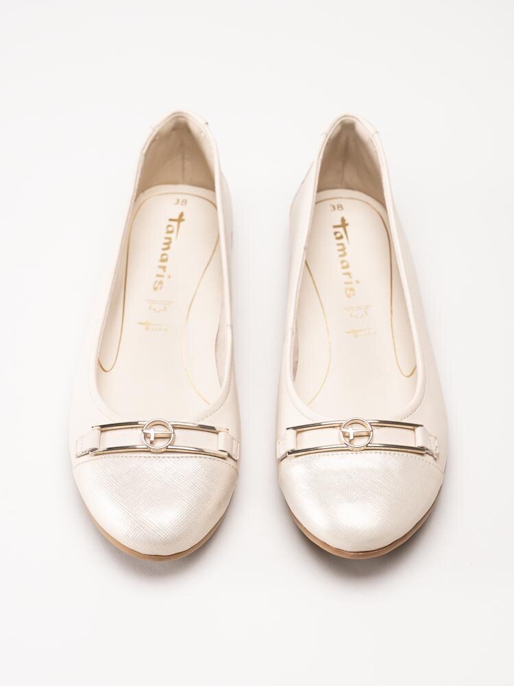 Tamaris - Ljusbeige ballerina i skinn