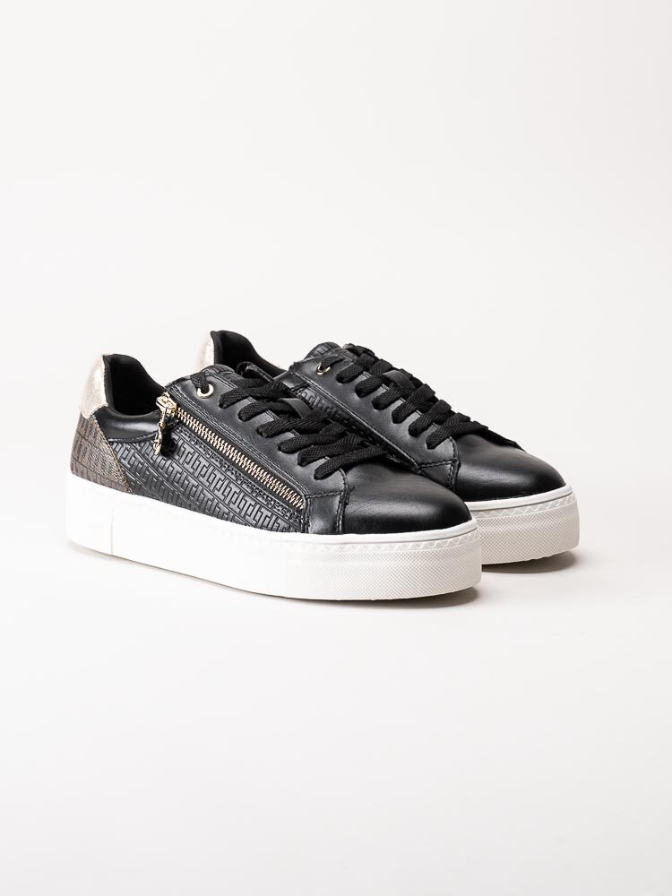 Tamaris - Svarta sneakers med guld-detaljer