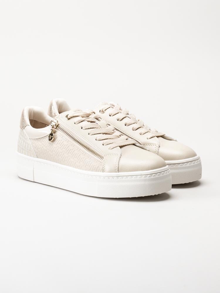 Tamaris - Beige sneakers med guld-detaljer