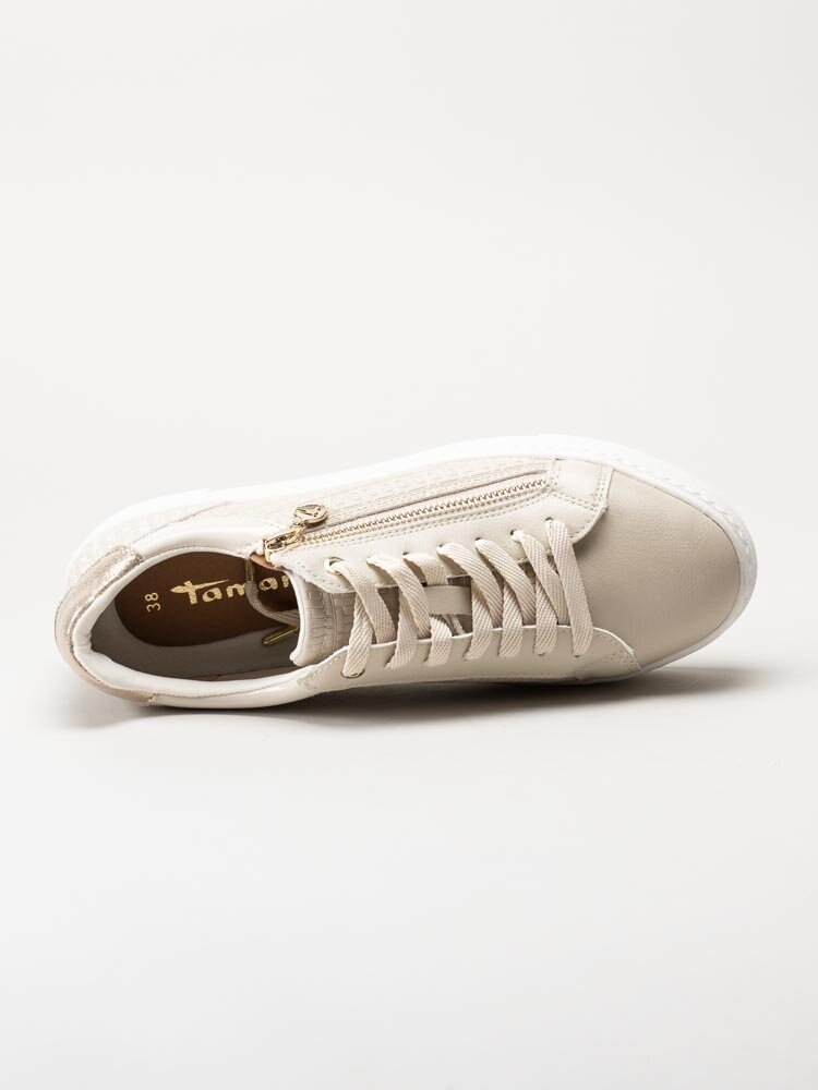 Tamaris - Beige sneakers med guld-detaljer