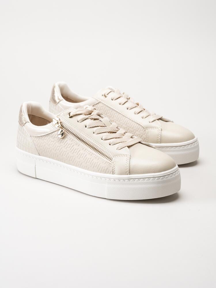 Tamaris - Beige sneakers med guld-detaljer