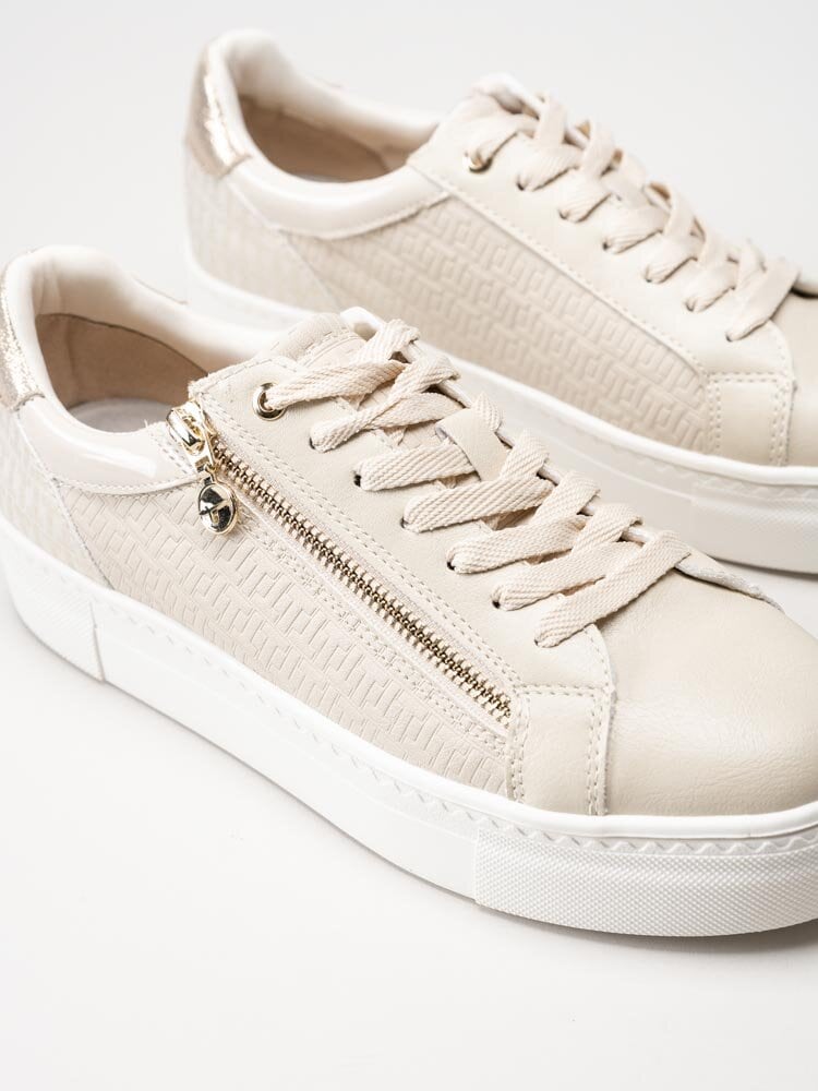 Tamaris - Beige sneakers med guld-detaljer