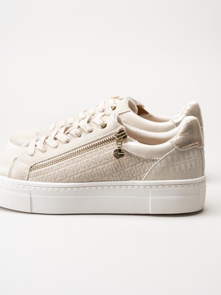 Tamaris - Beige sneakers med guld-detaljer