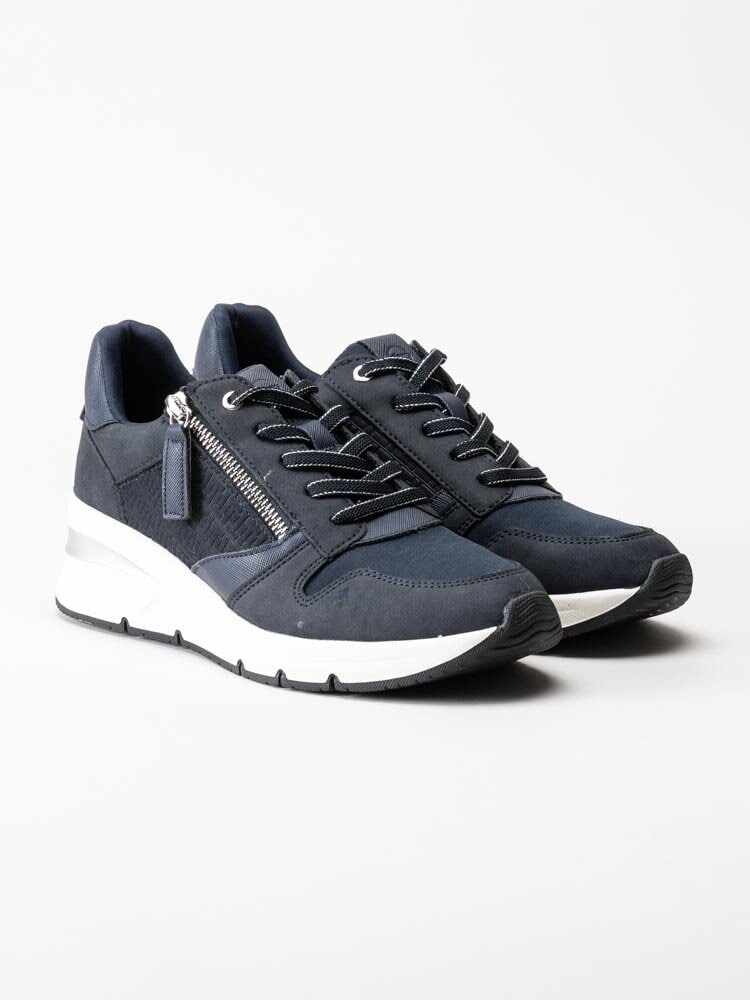 Tamaris - Blå kilklackade sneakers