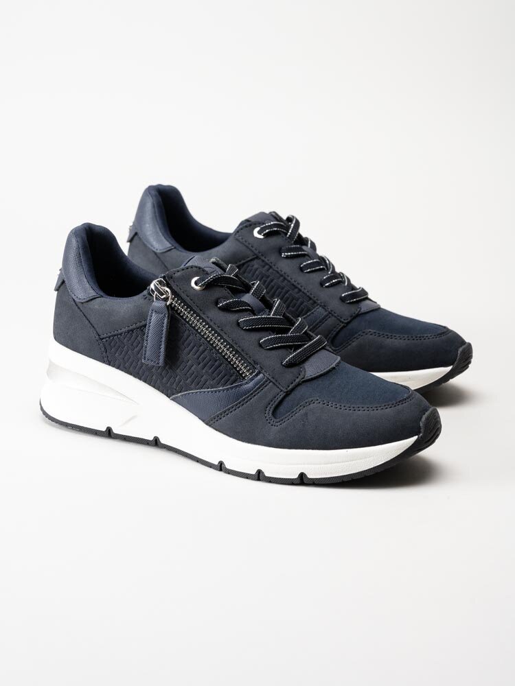 Tamaris - Blå kilklackade sneakers