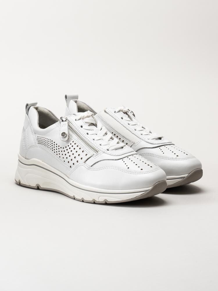 Tamaris - Vita kilklackade sneakers i skinn