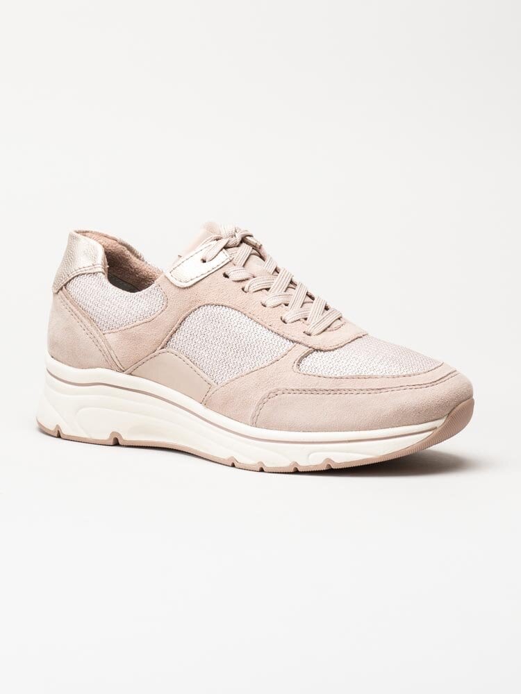 Tamaris - Rosa kilklackade sneakers i mocka