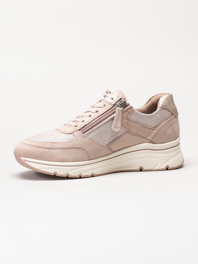 Tamaris - Rosa kilklackade sneakers i mocka