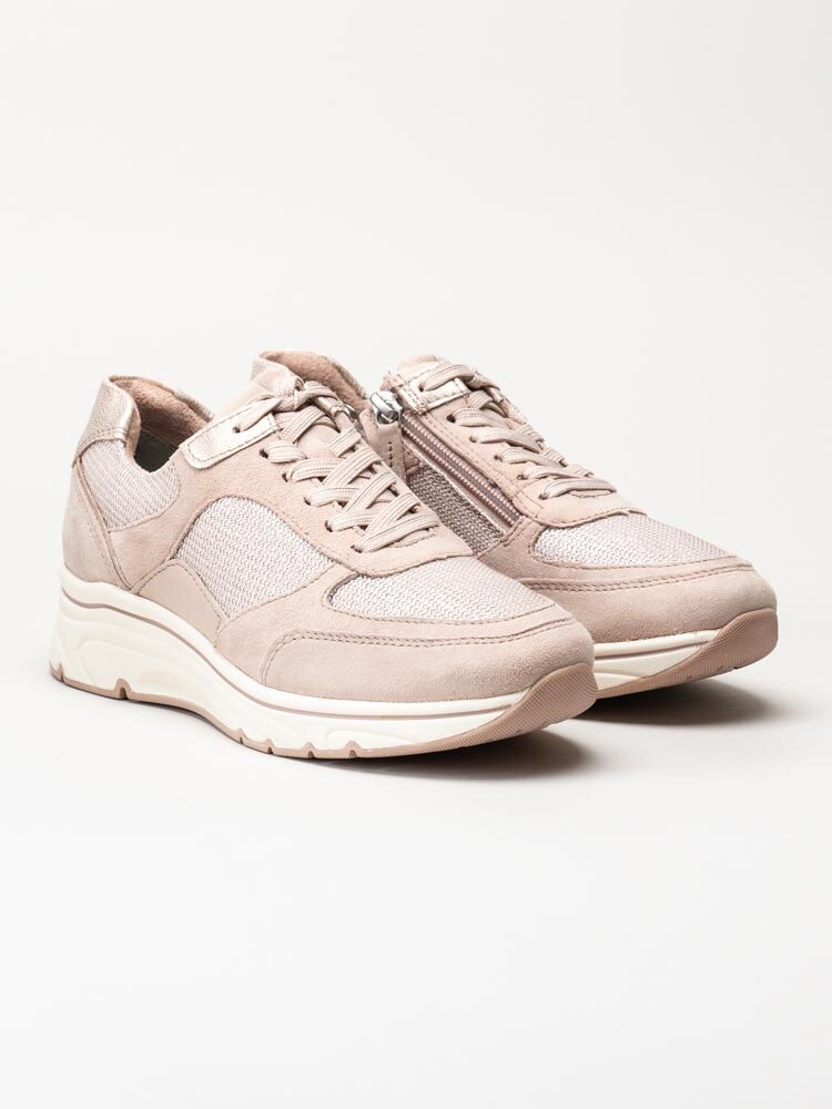 Tamaris - Rosa kilklackade sneakers i mocka