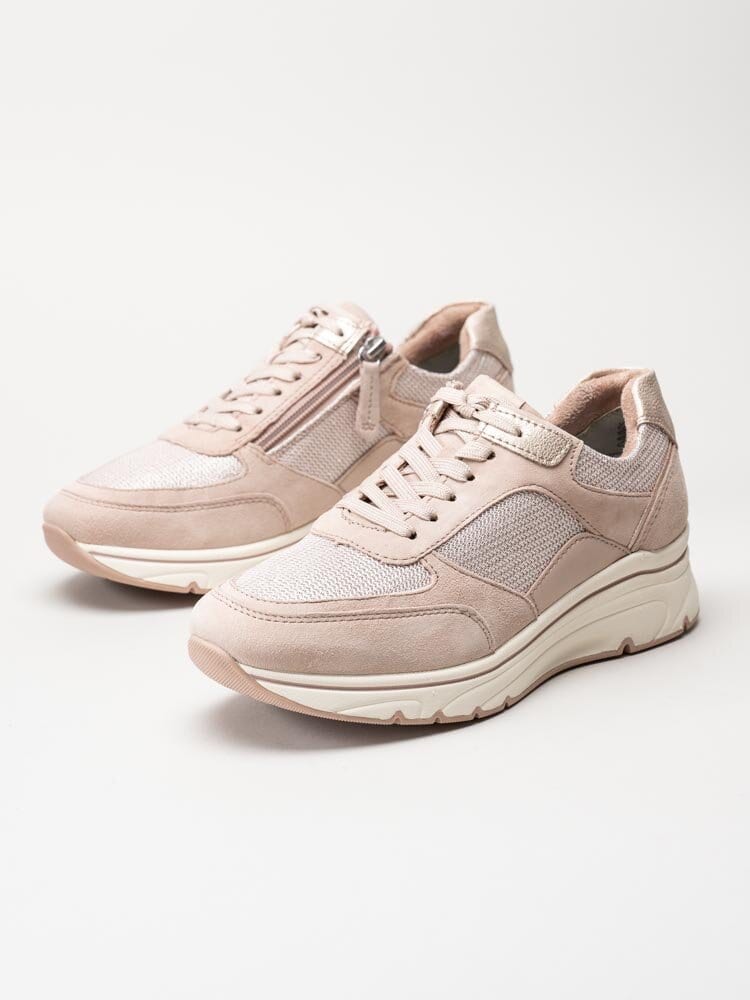 Tamaris - Rosa kilklackade sneakers i mocka