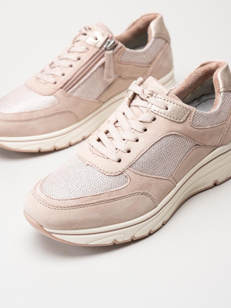 Tamaris - Rosa kilklackade sneakers i mocka