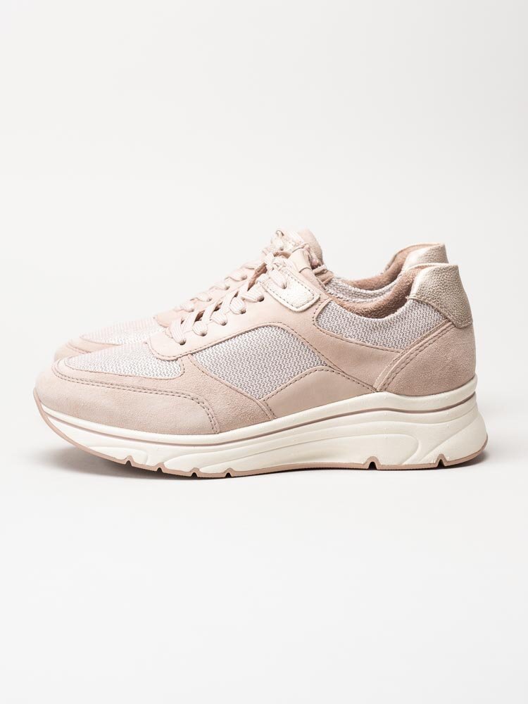 Tamaris - Rosa kilklackade sneakers i mocka