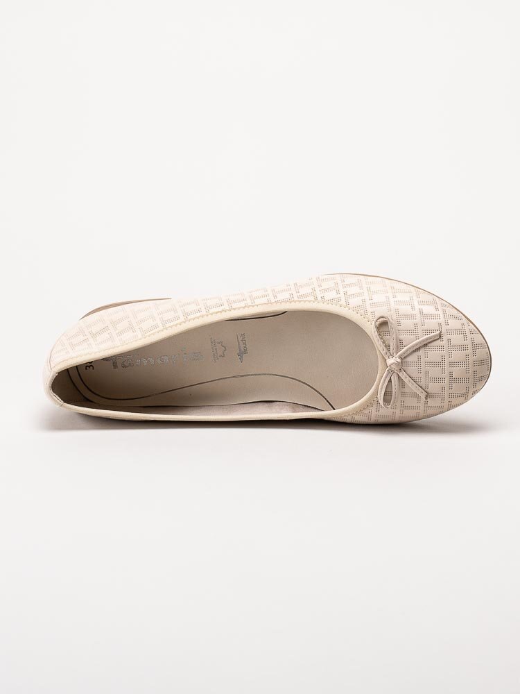 Tamaris - Beige ballerinaskor i skinn