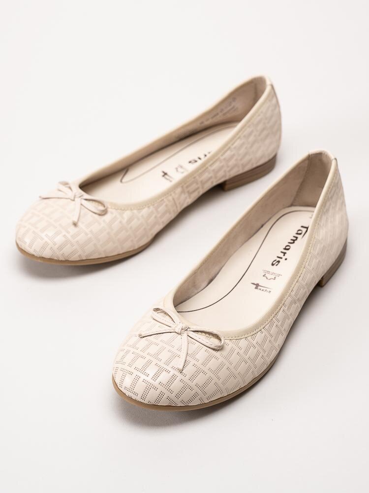 Tamaris - Beige ballerinaskor i skinn