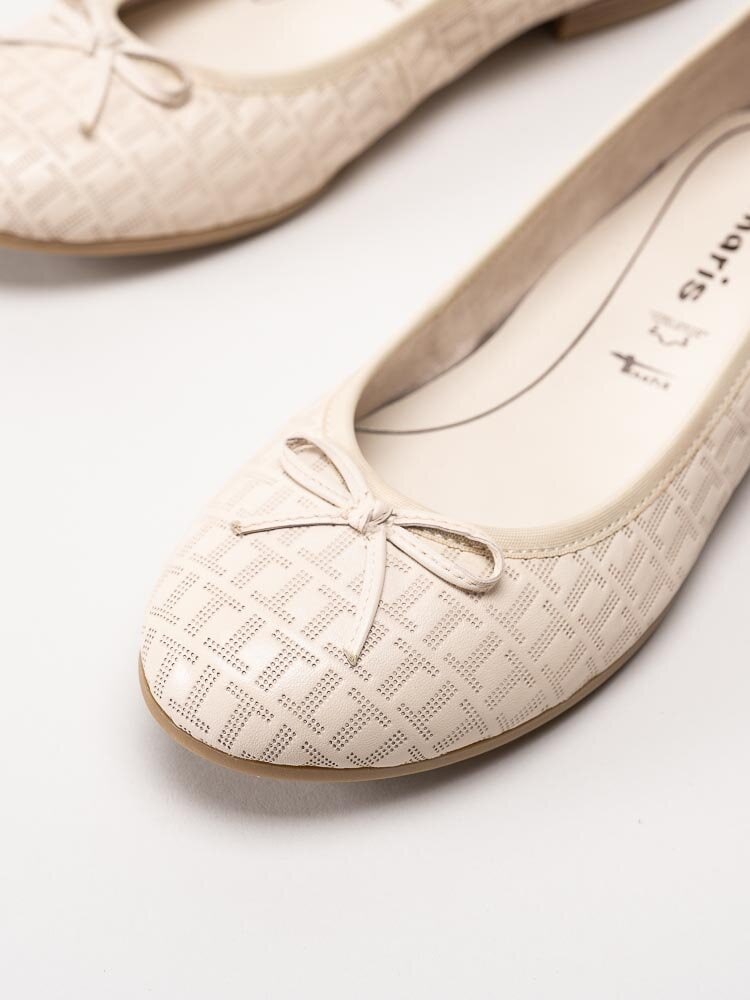 Tamaris - Beige ballerinaskor i skinn