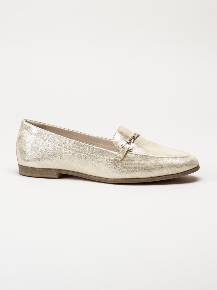 Tamaris - Guldglittriga loafers i skinn