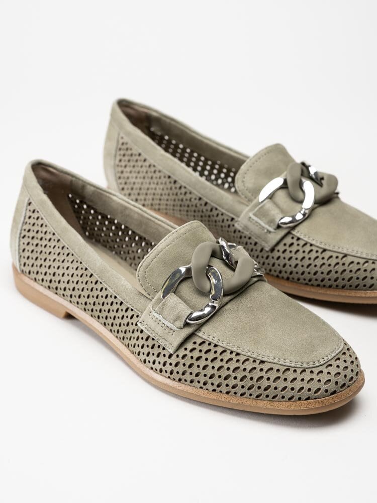 Tamaris - Gröna loafers i mocka