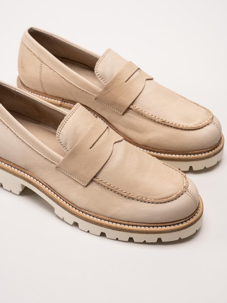 Rosa Negra - Beige pennyloafers i skinn