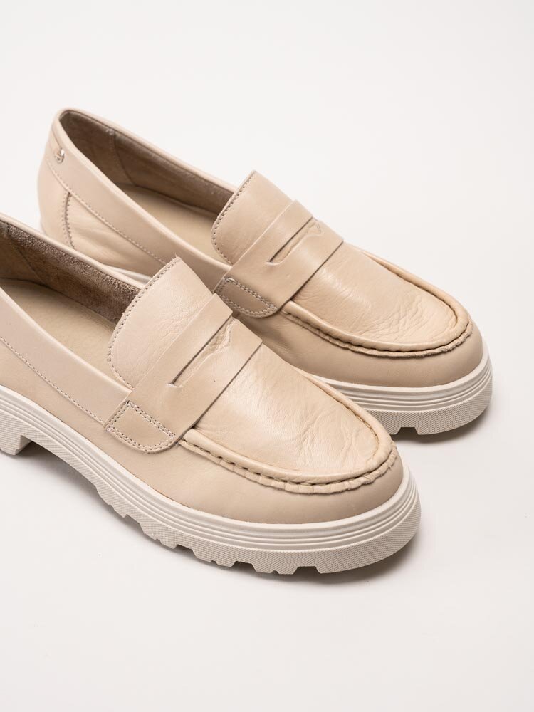 Rosa Negra - Beige pennyloafers i skinn