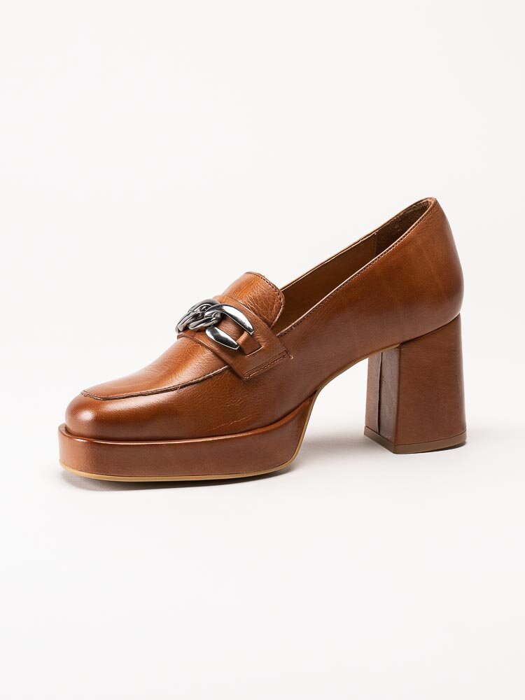 Rosa Negra - Bruna högklackade loafers i skinn