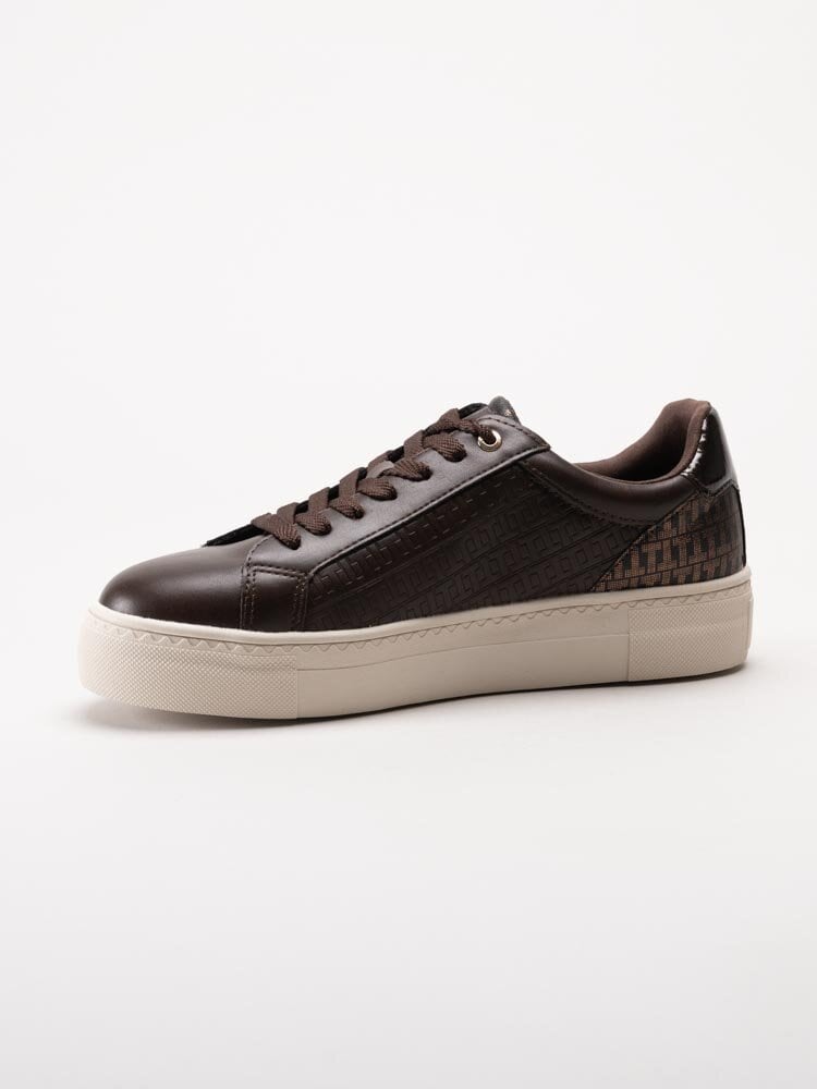 Tamaris - Mörkbruna sneakers i skinnimitation