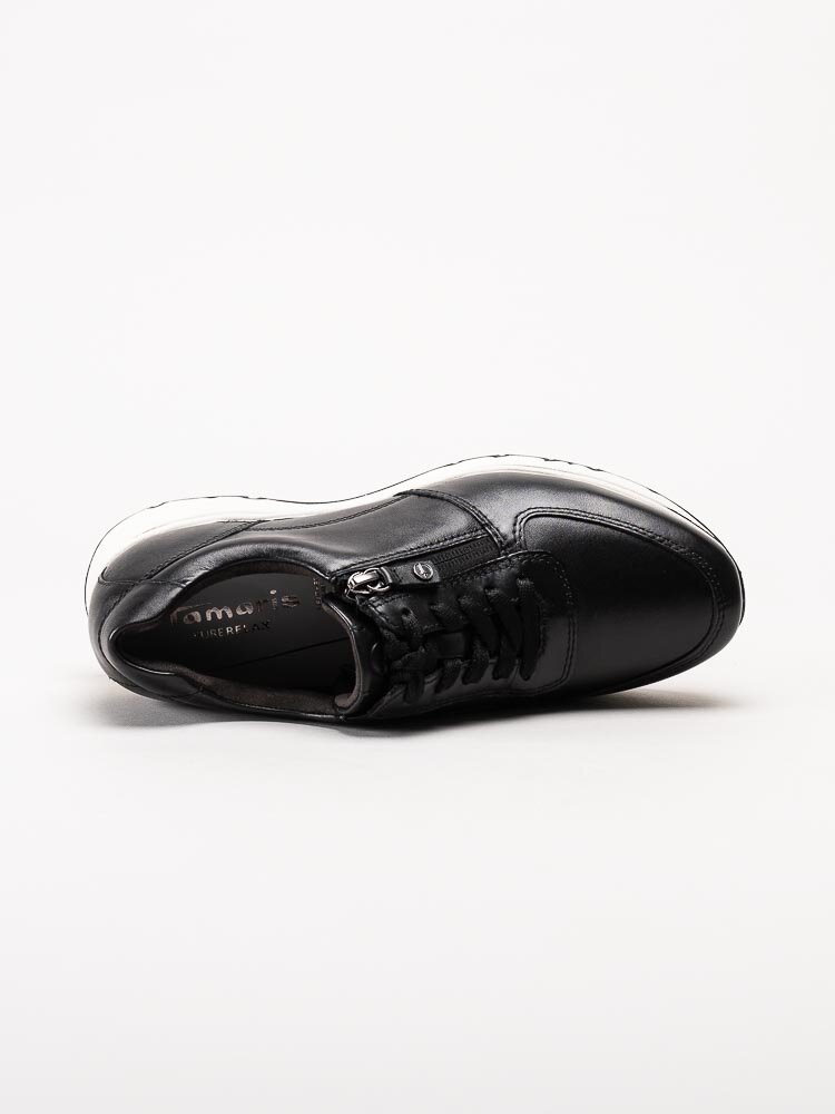 Tamaris - Svarta kilklackade sneakers i skinn