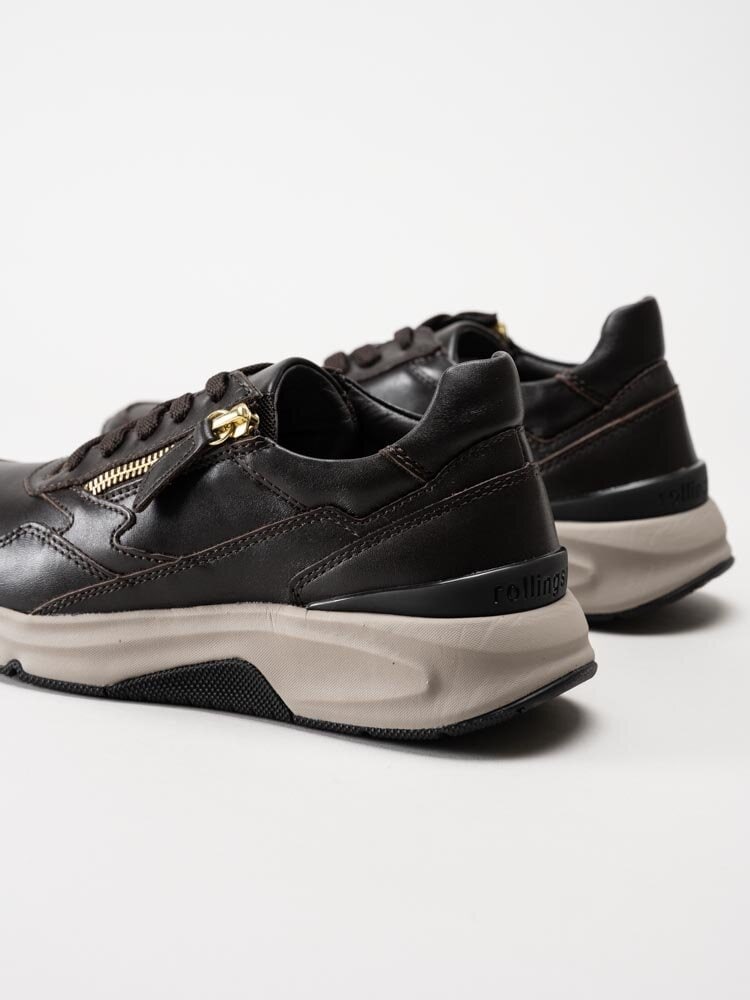 Gabor - Rollingsoft - Mörkbruna sneakers i skinn