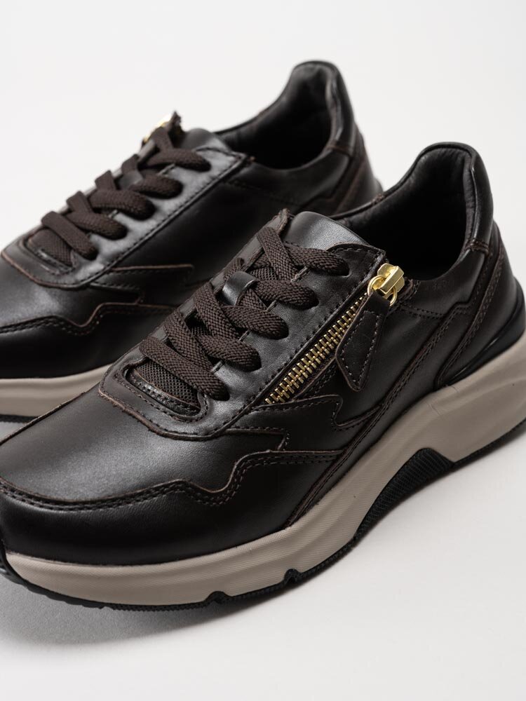 Gabor - Rollingsoft - Mörkbruna sneakers i skinn