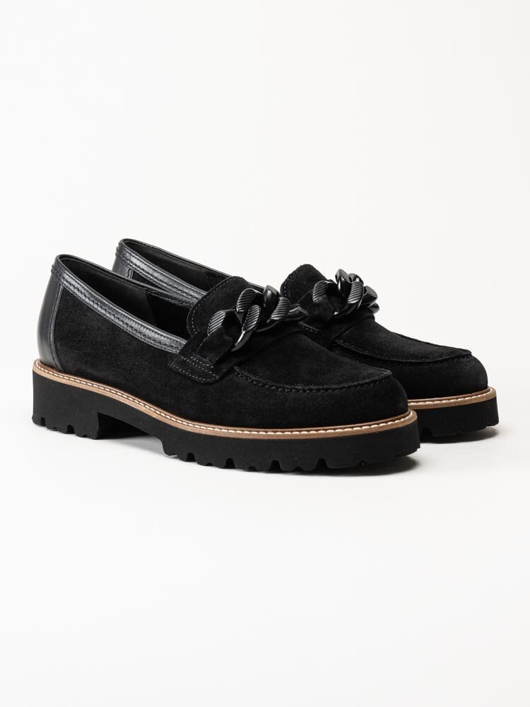 Gabor - Rollingsoft - Svarta loafers i mocka